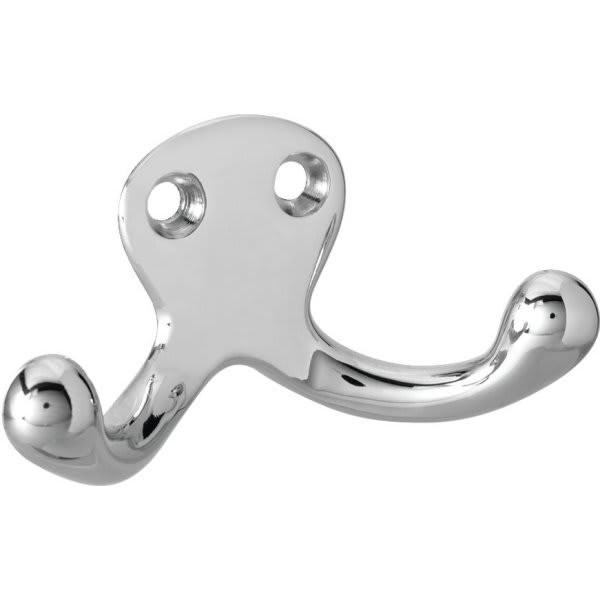Rockwood Satin Chrome Small Double Coat Hook 1-1/8"H X 1-1/8"W