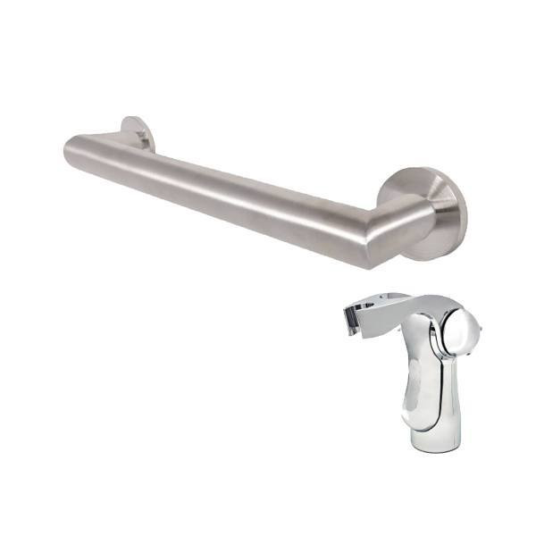 Preferred Bath Accessories Fusion Series Decorative 1.25"X24" Mitered Decorative Grab Bar Satin Ss W/Sliding Handheld Shower Holder