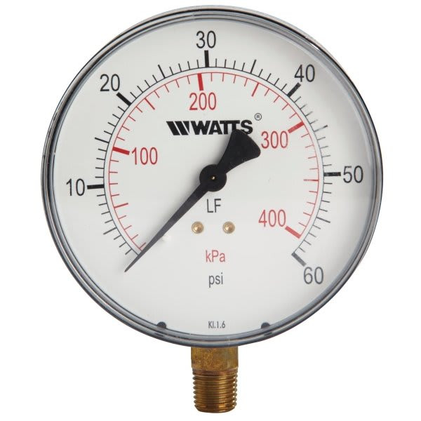 Watts 1/4" Lead Free Pressure Gauge 0 To 60 Psi