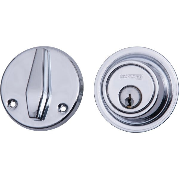 Schlage B500 Keyed 6-Pin Cylinder Single Cylinder Deadbolt (Bright Chrome)