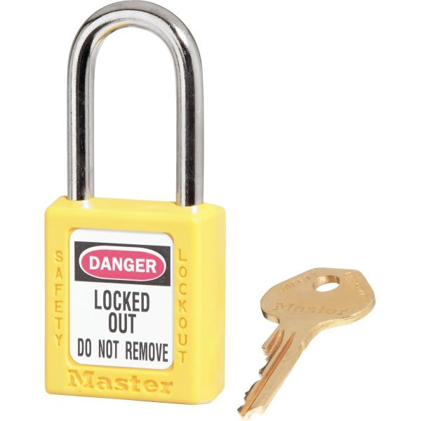 Master Lock Steel Shackle Thermoplastic Zenex 6 Pin Tumbler Padlock (Yellow)