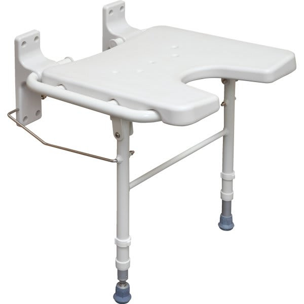 Healthsmart Wall-Mount Fold-Away Bath And Shower Chair With Adjustable Legs, 16 X 16 In. Seat, White