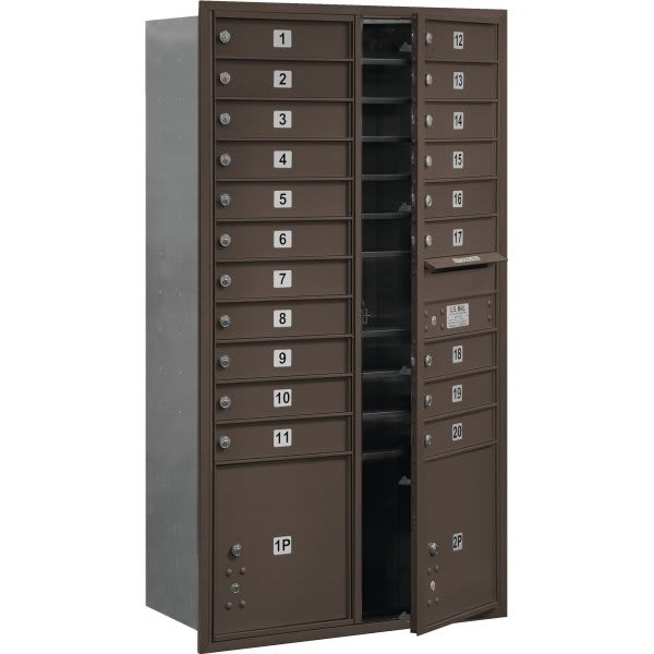 Salsbury Industries Horizontal 4c Mailbox, 20 Boxes/2 Parcel Lockers, Bronze