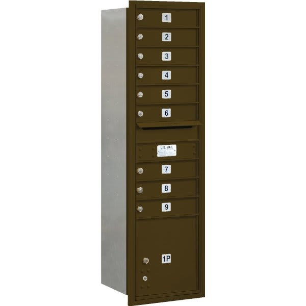 Salsbury Industries Horizontal Mailbox, 9 Boxes/1 Parcel Locker, Bronze