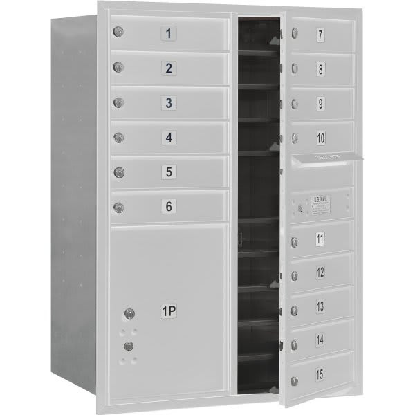 Salsbury Industries Horizontal 4c Mailbox, 15 Boxes/1 Parcel Locker, Silver