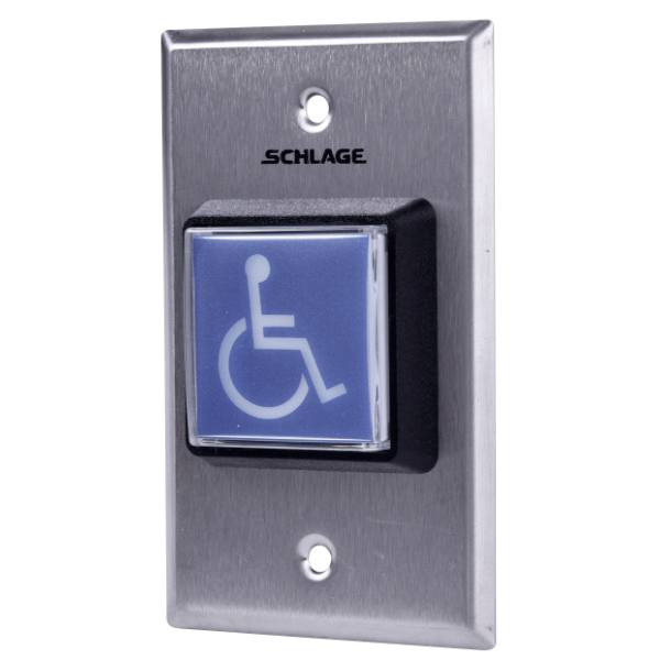 Schlage Electronics Pushbutton, Satin Chrome, 2 Inch Square Illuminated Button