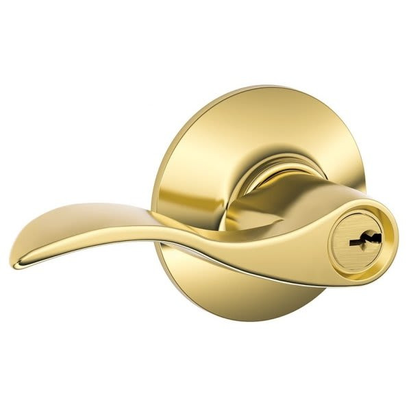 Schlage Accent F Series Lever, Entry, Grade Aaa, Metal, Bright Brass