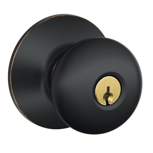 Schlage Plymouth F Series Knob, Entry, Grade Aaa, Die Cast Zinc, Aged Bronze