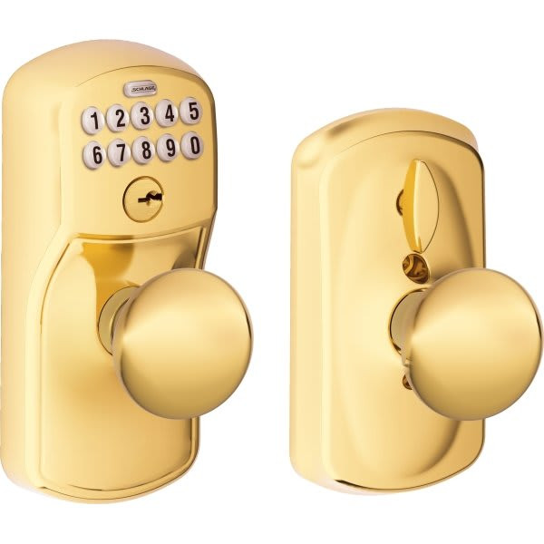 Schlage F Series Keypad Knob, Grade 2, Bright Brass