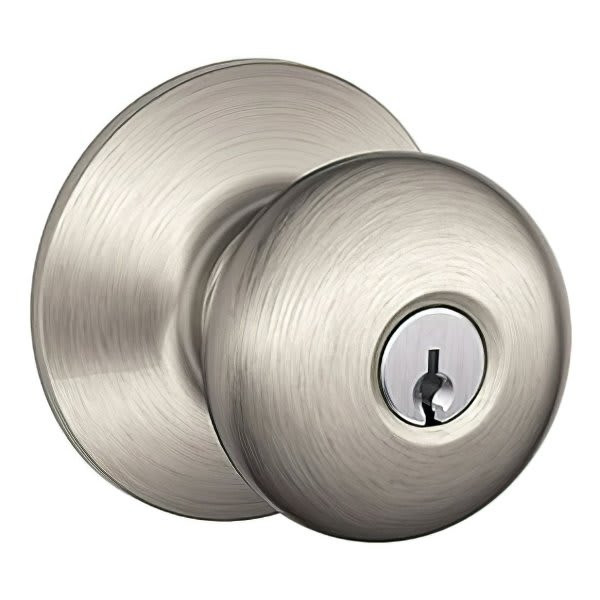 Schlage Plymouth F Series Knob, Storeroom, Grade Aaa, Die Cast Zinc, Satin Nickel