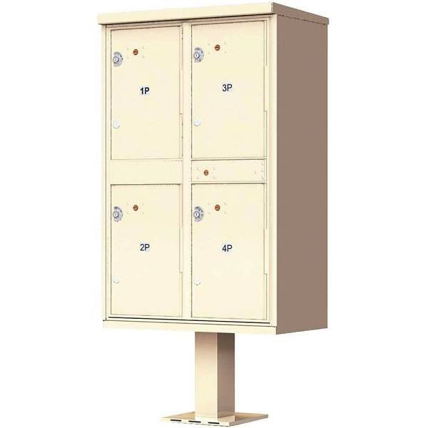 Florence Mfg Valiant Outdoor Parcel Locker W/ 4 Parcel Lockers And Pedestal (Sandstone Pebble)