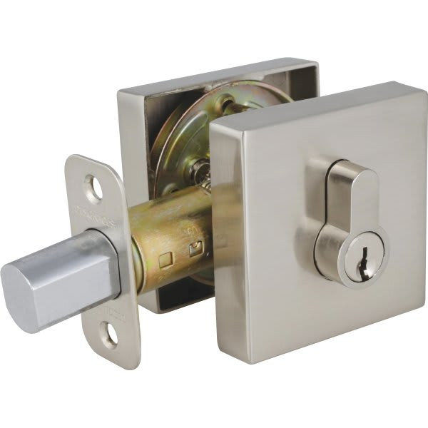 Design House Square Single Cylinder Deadbolt, Satin Nickel