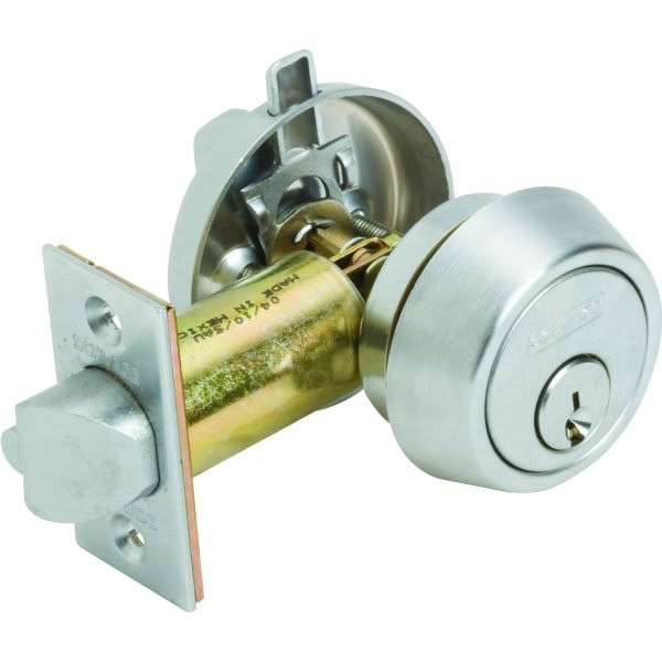 Schlage B250 Deadlatch, 2.375" Backset, 1.375 To 1.75" Thk Door, Wrought Brass, Satin Chrome
