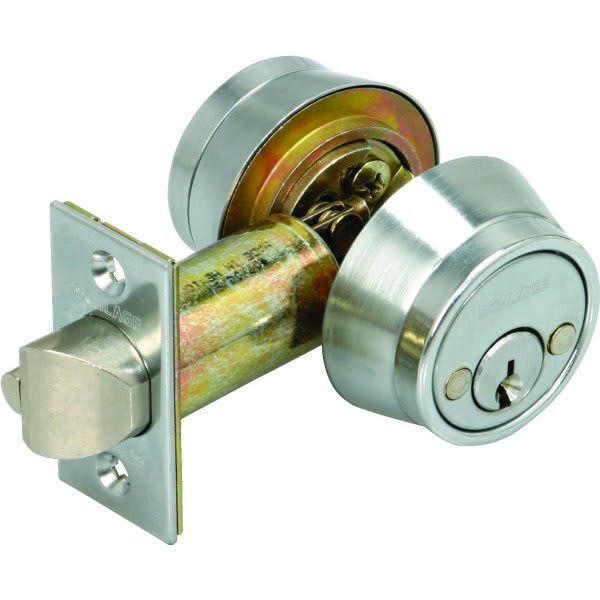 Schlage B250 Deadlatch, 2.375" Backset, 1.375 To 1.75" Thk Door, Keyed, Wrought Brass, Satin Chrome