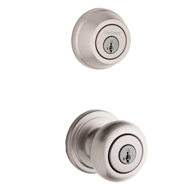 Kwikset Hancock Satin Nickel Keyed Entry Knob And Single Cylinder Deadbolt Combo With Smartkey Security