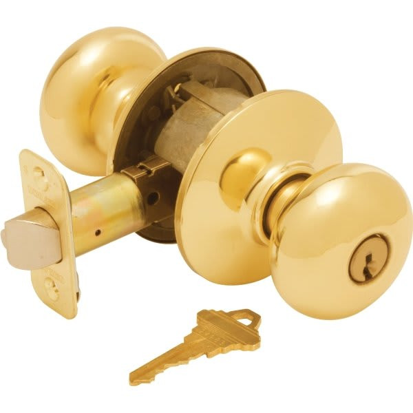 Schlage Plymouth F Series Knob, Entry, Grade Aaa, Die Cast Zinc, Bright Brass