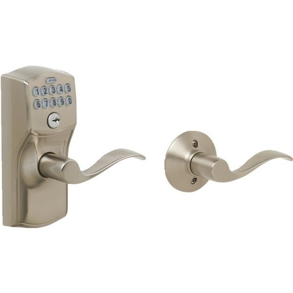 Schlage Camelot Keypad Lever & Accent Lever With Auto Lock, Satin Nickel Finish