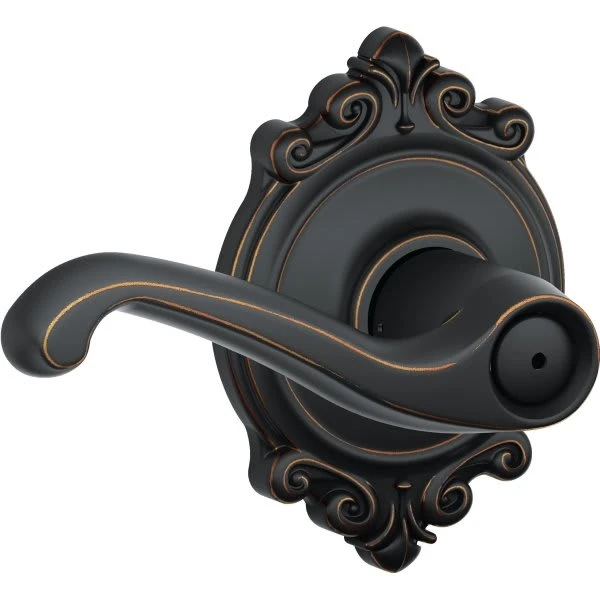 Schlage Flair F Series Lever With Brookshire Trim, Privacy, Grade Aaa, Aged Bronze