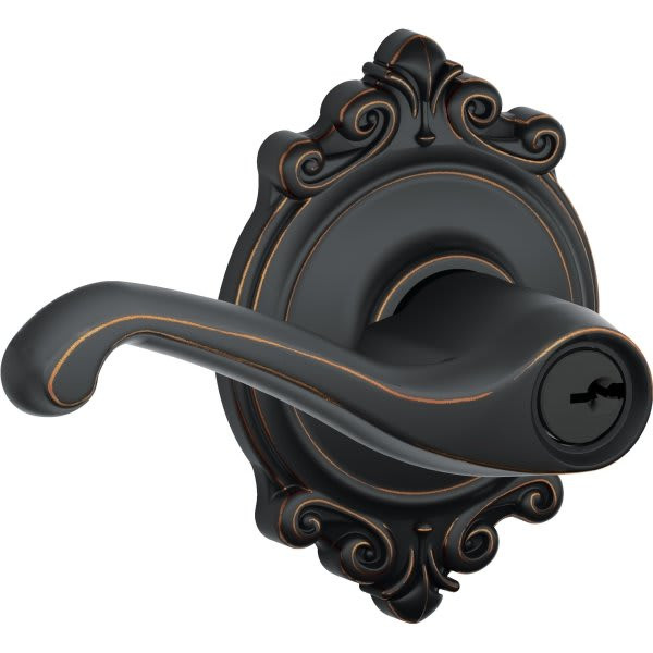 Schlage Flair F Series Lever With Brookshire Trim, Entry, Grade Aaa, Aged Bronze