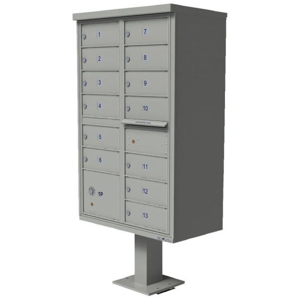 Florence Mfg Cluster Box Unit-13 Mailboxes /1 Parcel Locker/Grey