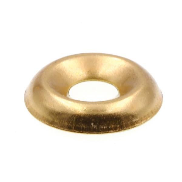 Finishing Washers, Countersunk, #8, Brass Plated Stl, Package Of 50