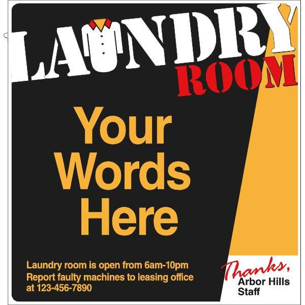 Semi-Custom Coordinated Laundry Sign, Black/Yellow/Red, 12-1/4 X 12-3/4