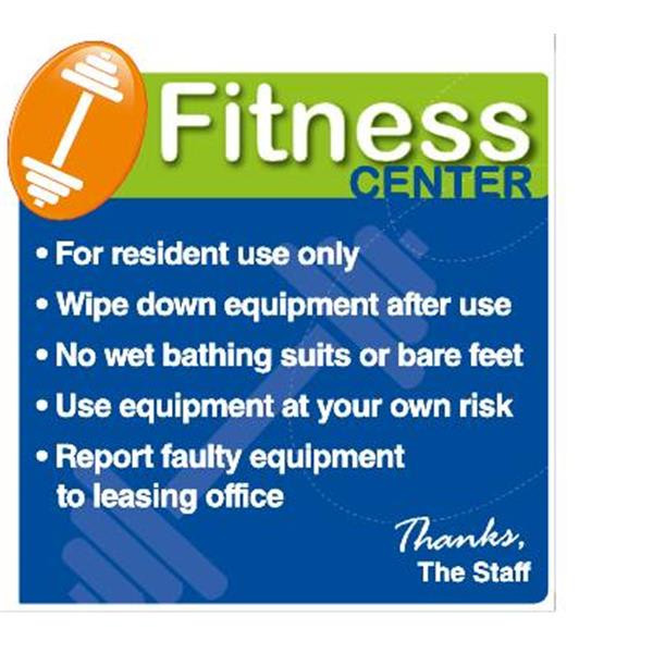 Coordinated Fitness Center Interior Sign, Green/Blue, 12-1/4 X 12-3/4