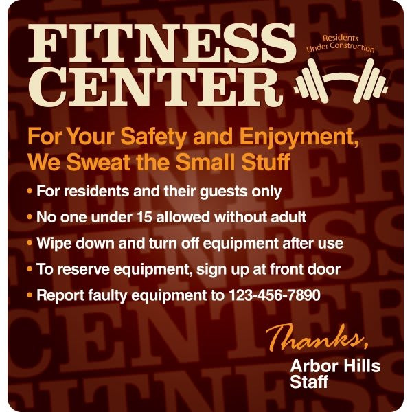 Semi-Custom Coordinated Fitness Center Interior Sign Brown, 12-1/4 X 12-3/4