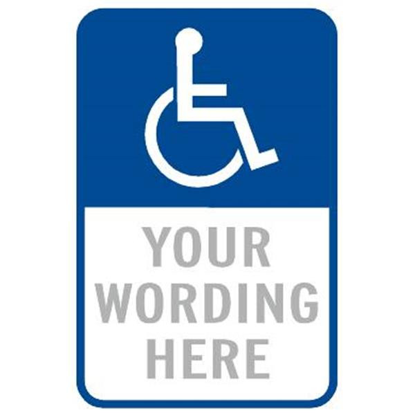Semi-Custom Disabled Parking Logo Sign Blue Top Half, Non-Reflective, 12 X 18