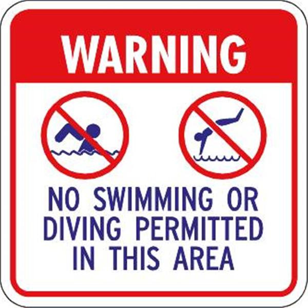 Warning No Swimming/Diving Sign, Non-Reflective 18x18