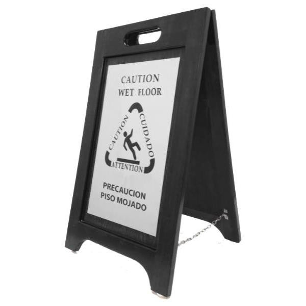 Hospitality 1 Source Wet Floor Sign, Black Wood, Nickel Plate, Case Of 2
