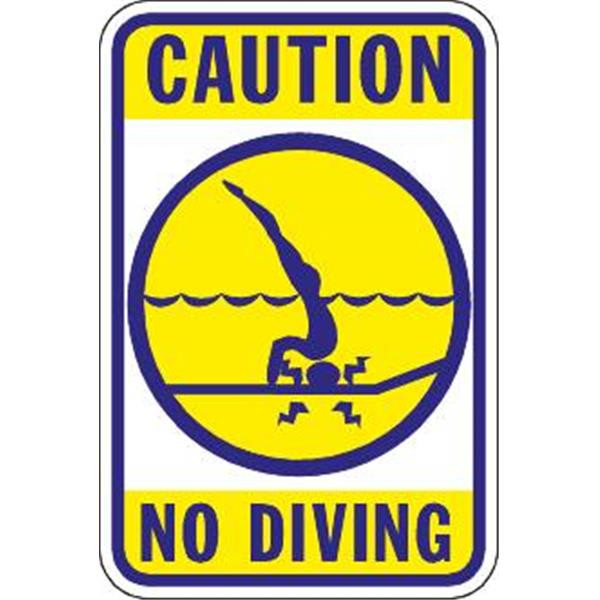 Caution No Diving Sign, Non-Reflective Aluminum, 18x24