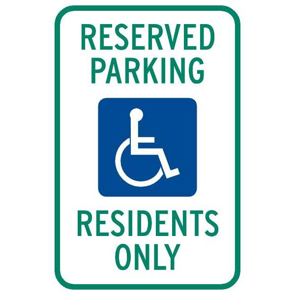 Residents Only Disabled Parking Sign, Reflective, 12 X 18