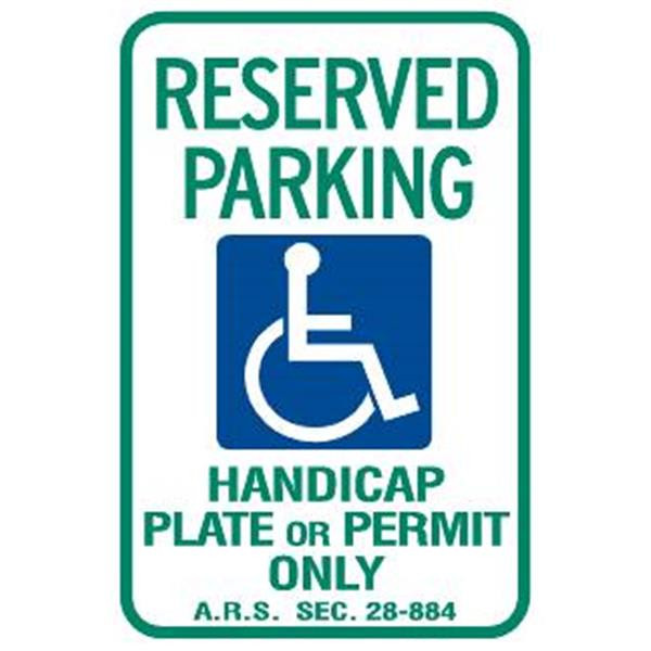 Arizona Reserved Parking Disabled Parking Sign, Reflective, 12 X 18"