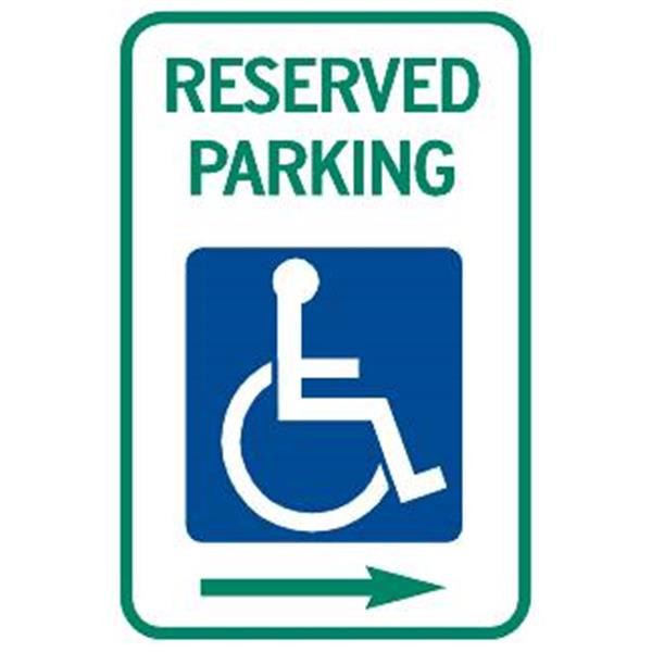 Reserved Parking/Right Arrow Disabled Parking Sign, Green, 12 X 18"