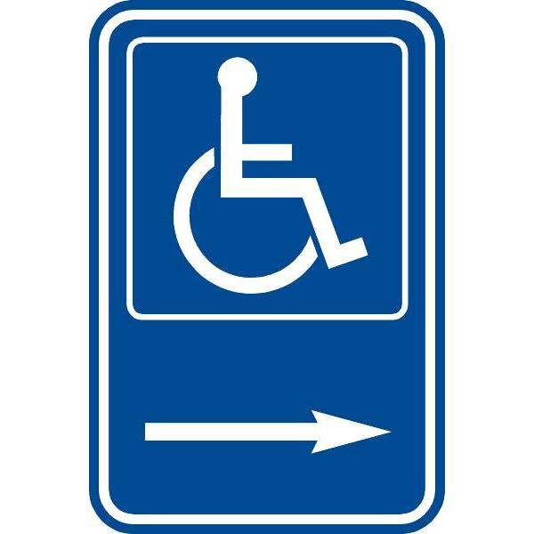 Disabled Parking Symbol Sign Wiith Right Arrow, Reflective, 12 X 18"