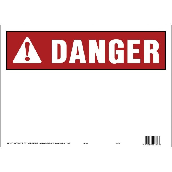 Hy-Ko "Danger" Sign, Polyethylene, 14 X 10", Package Of 5