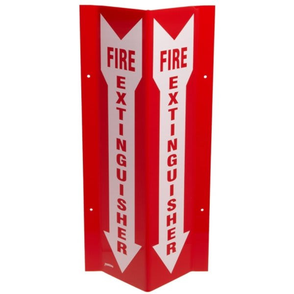 Brady Tall Fire Extinguisher "V" Sign 18" H X 8.5" W  Acrylic White On Red