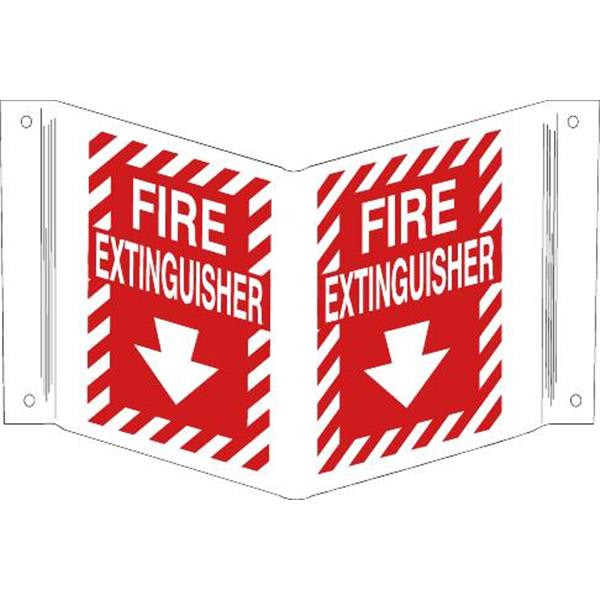 Brady V Fire Extinguisher Sign 12" H X 18" W  Polyethylene White On Red