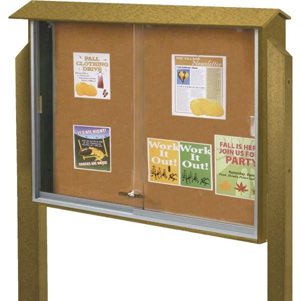 Enclosed Double Door Outdoor Letter Board, Post Mount, Cedar, 52' X 40"