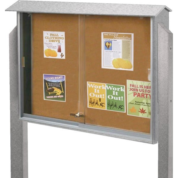 Enclosed Double Door Indoor Letter Board, Light Gray, 45" X 3'6"