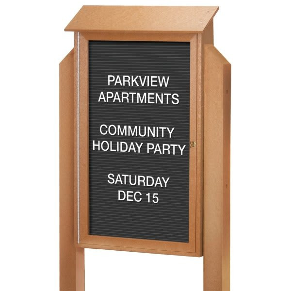 Enclosed Single Door Outdoor Letter Board, Post Mount, Cedar, 32 X 48"