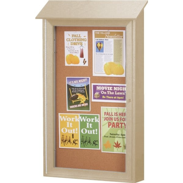 Enclosed Single Door Outdoor Corkboard, Wall Mount, Sand, 32 X 48"
