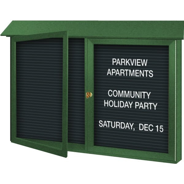 Enclosed Double Door Indoor Letter Board, Wall Mount, Woodland Green, 45" X3'6"