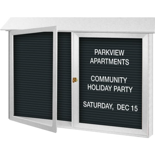 Enclosed Double Door Indoor Letter Board, Wall Mount, White, 45" X 3'