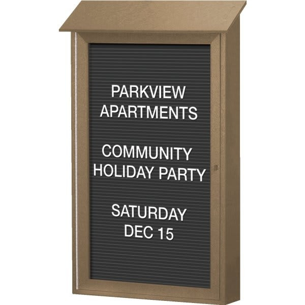 Enclosed Single Door Indoor Letter Board, Wall Mount, Weathered Wood, 38 X 54"