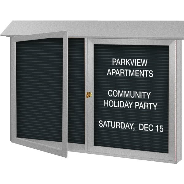 Enclosed Double Door Outdoor Letter Board, Wall Mount, Gray, 52 X 40"