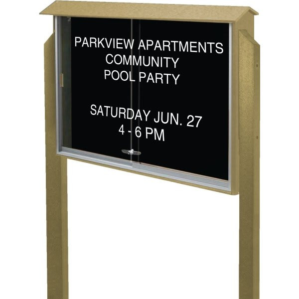 Enclosed Sliding Door Outdoor Letter Board, Post Mount, Sand, 45" X 3'6"