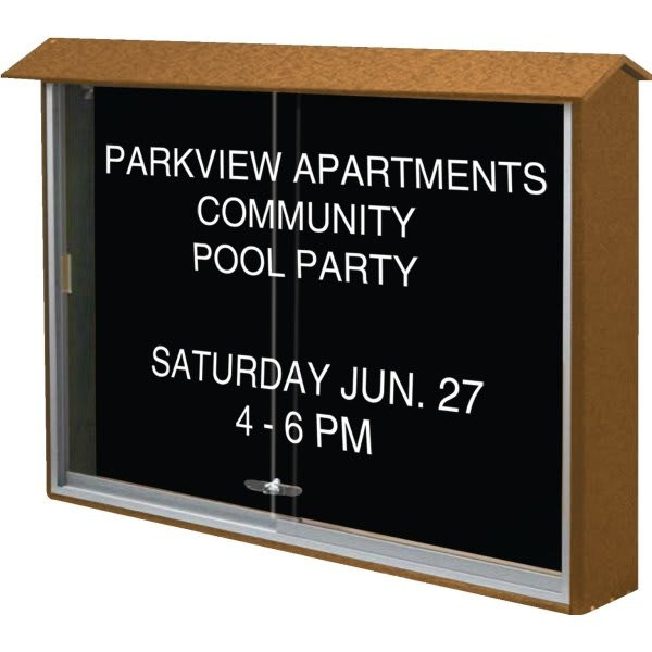 Enclosed Sliding Door Indoor Letter Board, Wall Mount, Cedar, 45" X 3'