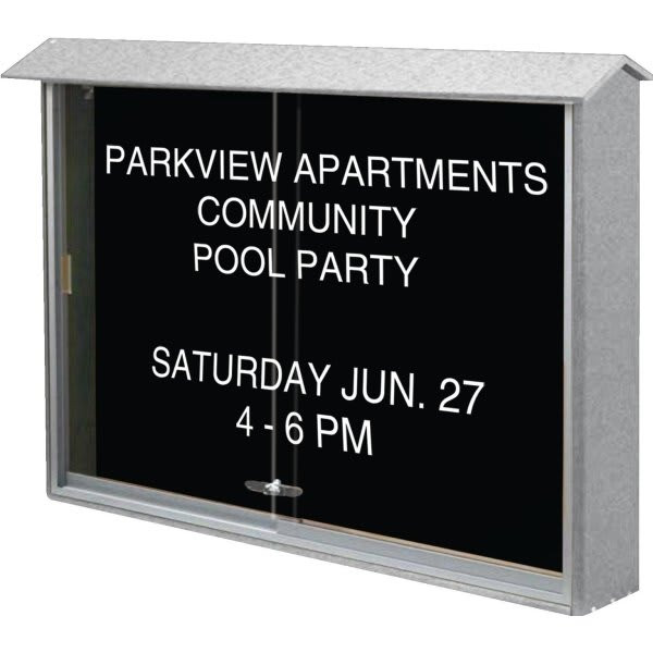 Enclosed Sliding Door Indoor Letter Board, Wall Mount, Light Gray, 52 X 40"